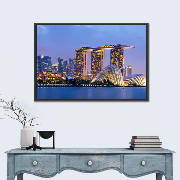 Skyline Of Singapore Canvas Wall Art-1 Piece-Floating Frame-36" x 24"-Tiaracle