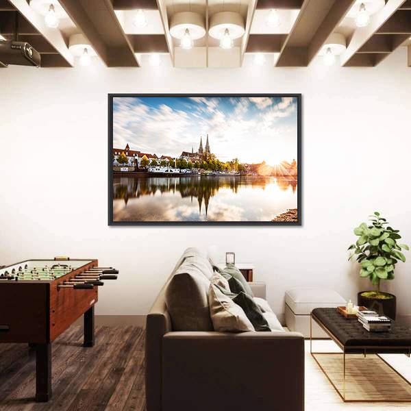 Skyline Of The City Regensburg At Sunset Canvas Wall Art-3 Horizontal-Gallery Wrap-25" x 16"-Tiaracle