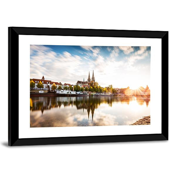 Skyline Of The City Regensburg At Sunset Canvas Wall Art-3 Horizontal-Gallery Wrap-25" x 16"-Tiaracle