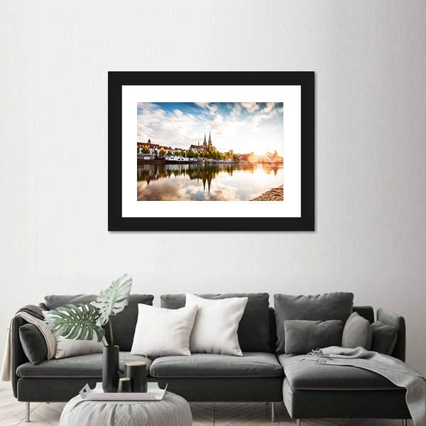 Skyline Of The City Regensburg At Sunset Canvas Wall Art-3 Horizontal-Gallery Wrap-25" x 16"-Tiaracle
