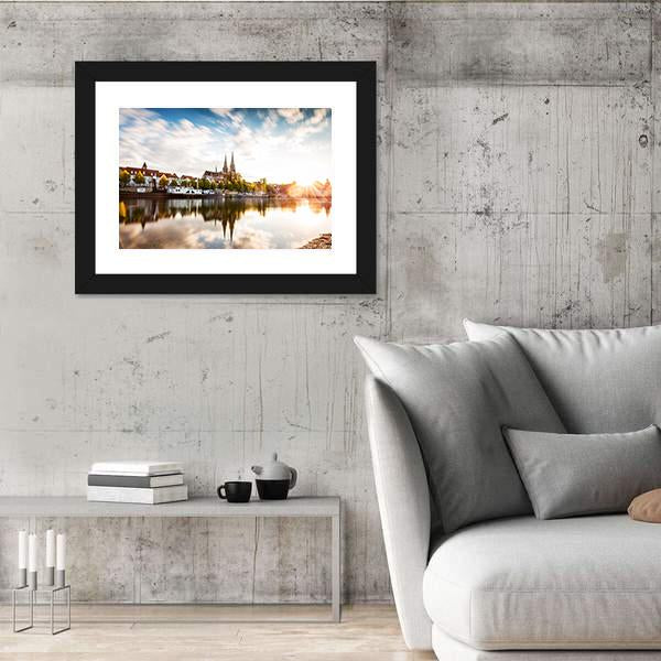 Skyline Of The City Regensburg At Sunset Canvas Wall Art-3 Horizontal-Gallery Wrap-25" x 16"-Tiaracle