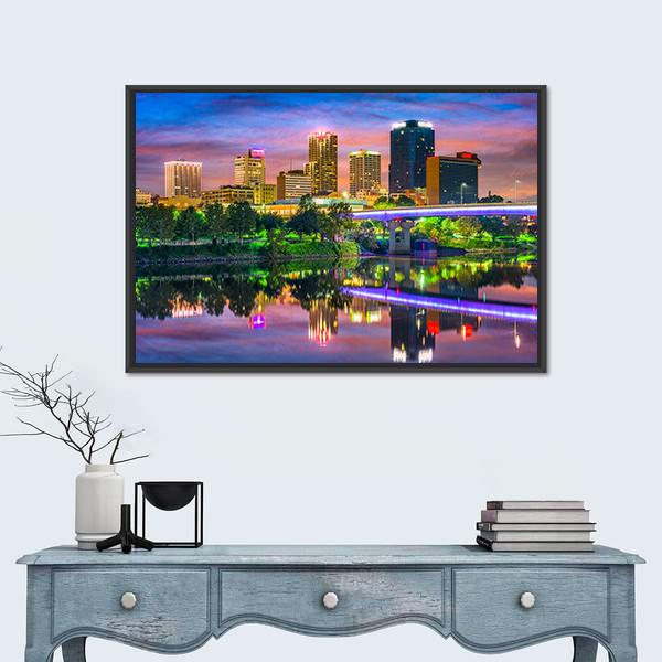 Skyline On The Arkansas River Canvas Wall Art-1 Piece-Floating Frame-24" x 16"-Tiaracle
