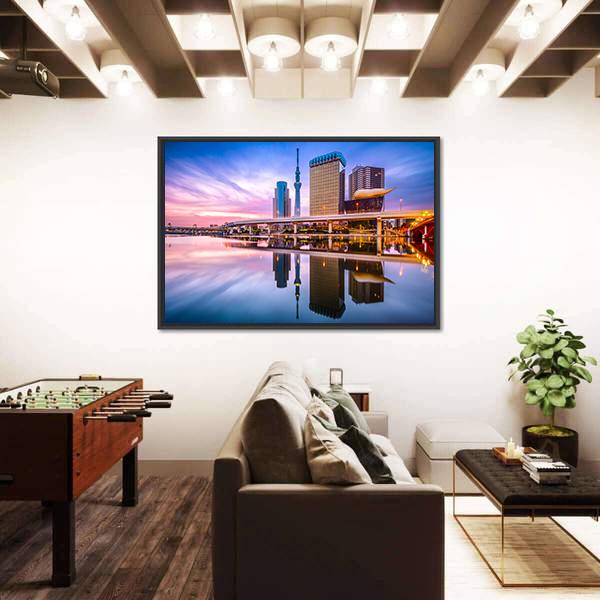 Skyline On The Sumida River At Dawn Canvas Wall Art-3 Horizontal-Gallery Wrap-25" x 16"-Tiaracle