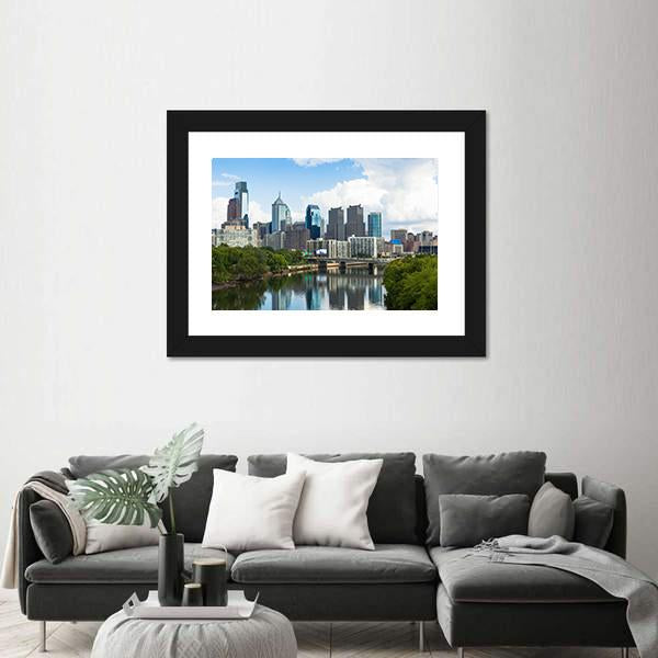 Skyline View Of Philadelphia Canvas Wall Art-1 Piece-Framed Print-20" x 16"-Tiaracle
