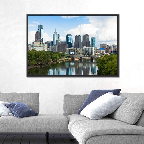 Skyline View Of Philadelphia Canvas Wall Art-5 Horizontal-Gallery Wrap-22" x 12"-Tiaracle