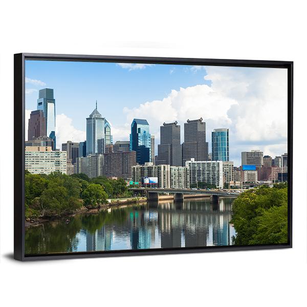 Skyline View Of Philadelphia Canvas Wall Art-5 Horizontal-Gallery Wrap-22" x 12"-Tiaracle