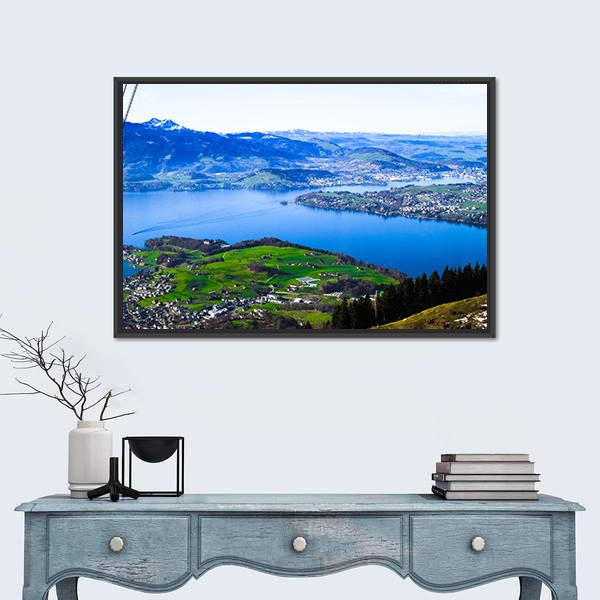 Skyline View Of Weggis And Lake Lucerne Canvas Wall Art-1 Piece-Floating Frame-36" x 24"-Tiaracle