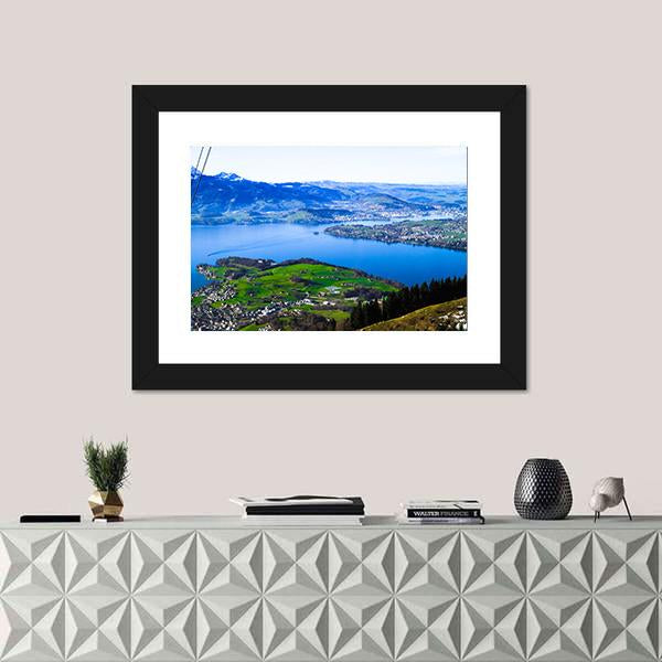 Skyline View Of Weggis And Lake Lucerne Canvas Wall Art-1 Piece-Framed Print-30" x 20"-Tiaracle