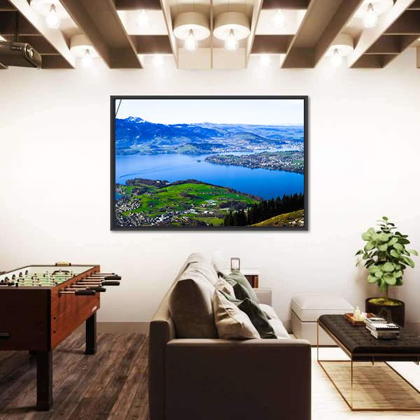 Skyline View Of Weggis And Lake Lucerne Canvas Wall Art-5 Horizontal-Gallery Wrap-22" x 12"-Tiaracle