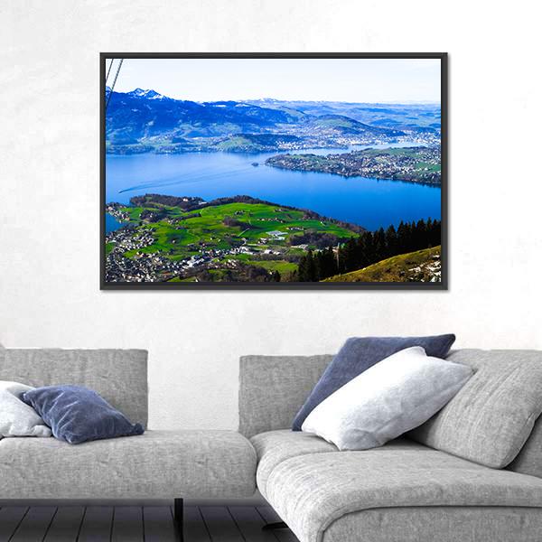 Skyline View Of Weggis And Lake Lucerne Canvas Wall Art-5 Horizontal-Gallery Wrap-22" x 12"-Tiaracle
