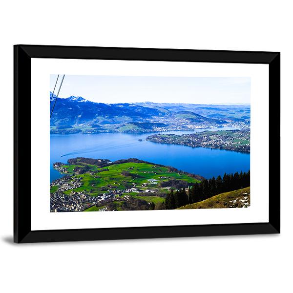 Skyline View Of Weggis And Lake Lucerne Canvas Wall Art-5 Horizontal-Gallery Wrap-22" x 12"-Tiaracle