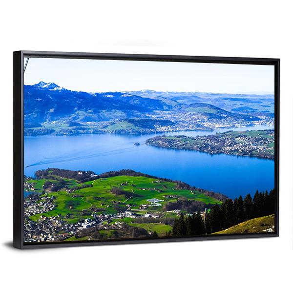 Skyline View Of Weggis And Lake Lucerne Canvas Wall Art-5 Horizontal-Gallery Wrap-22" x 12"-Tiaracle