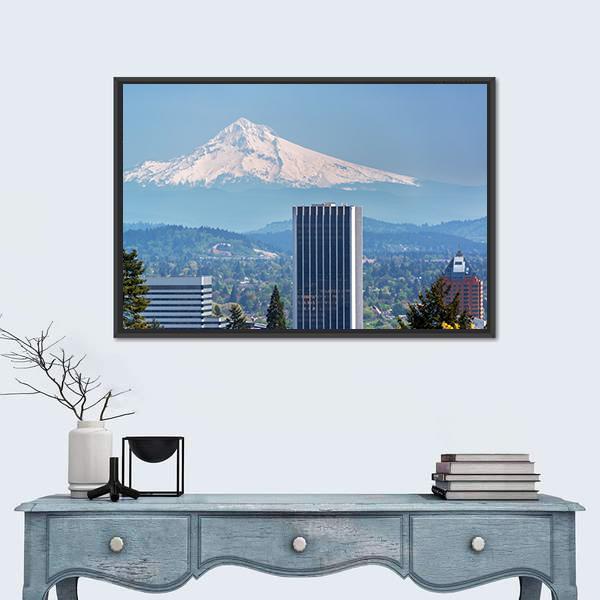 Skyscrapers In Downtown Portland Canvas Wall Art-1 Piece-Floating Frame-24" x 16"-Tiaracle