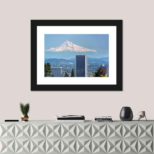 Skyscrapers In Downtown Portland Canvas Wall Art-1 Piece-Framed Print-20" x 16"-Tiaracle