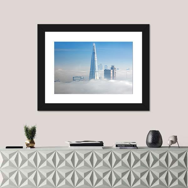 Skyscrapers In Fog Seen From London Eye Canvas Wall Art-1 Piece-Framed Print-20" x 16"-Tiaracle