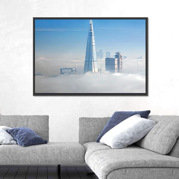 Skyscrapers In Fog Seen From London Eye Canvas Wall Art-3 Horizontal-Gallery Wrap-25" x 16"-Tiaracle