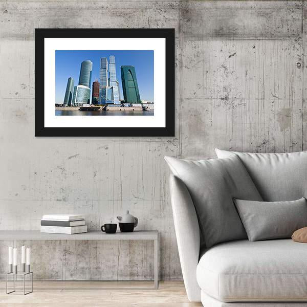 Skyscrapers Of Moscow City Under Blue Sky Canvas Wall Art-5 Horizontal-Gallery Wrap-22" x 12"-Tiaracle