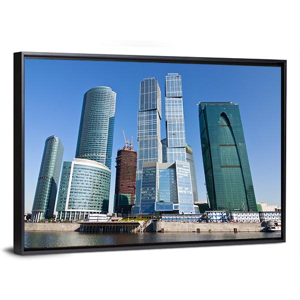 Skyscrapers Of Moscow City Under Blue Sky Canvas Wall Art-5 Horizontal-Gallery Wrap-22" x 12"-Tiaracle