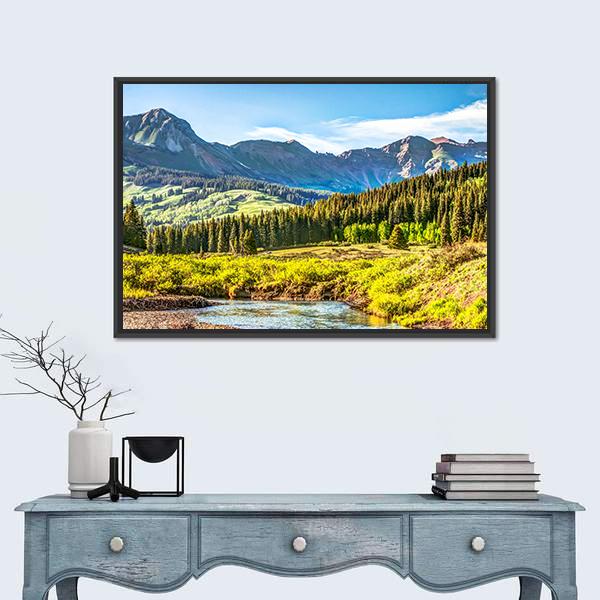 Slate River In Foreground Canvas Wall Art-1 Piece-Floating Frame-24" x 16"-Tiaracle