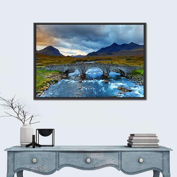 Sligachan Glen With Marsco Mountain Canvas Wall Art-1 Piece-Floating Frame-24" x 16"-Tiaracle
