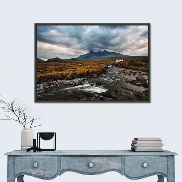Sligachan Waterfall In United Kingdom Canvas Wall Art-1 Piece-Floating Frame-24" x 16"-Tiaracle