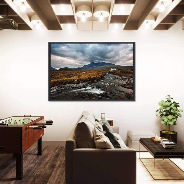 Sligachan Waterfall In United Kingdom Canvas Wall Art-1 Piece-Floating Frame-36" x 24"-Tiaracle