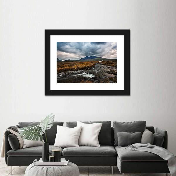 Sligachan Waterfall In United Kingdom Canvas Wall Art-1 Piece-Framed Print-42" x 14"-Tiaracle