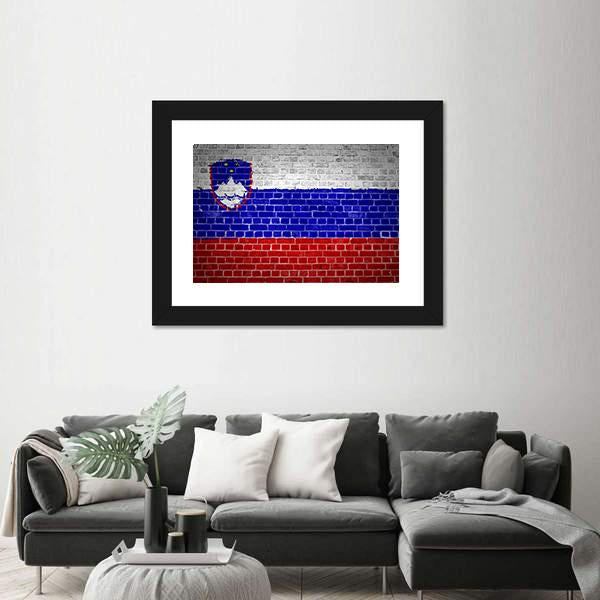 Slovenia Flag On A Brick Wall Canvas Wall Art-1 Piece-Framed Print-20" x 16"-Tiaracle