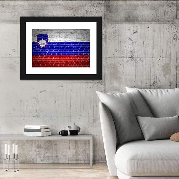 Slovenia Flag On A Brick Wall Canvas Wall Art-5 Horizontal-Gallery Wrap-22" x 12"-Tiaracle