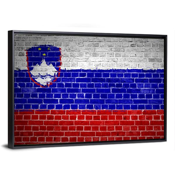 Slovenia Flag On A Brick Wall Canvas Wall Art-5 Horizontal-Gallery Wrap-22" x 12"-Tiaracle