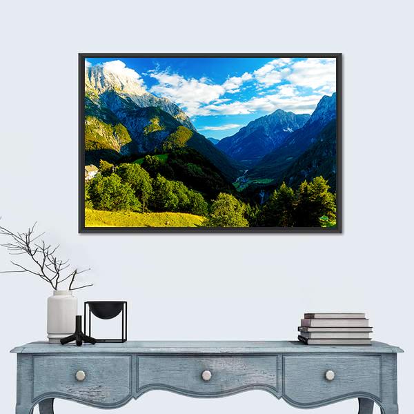 Slovenia Mountain And Valley Canvas Wall Art-1 Piece-Floating Frame-24" x 16"-Tiaracle