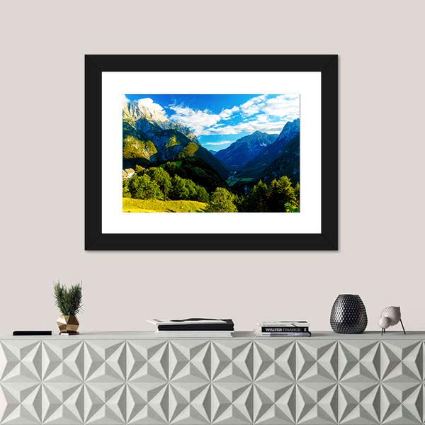 Slovenia Mountain And Valley Canvas Wall Art-1 Piece-Framed Print-20" x 16"-Tiaracle