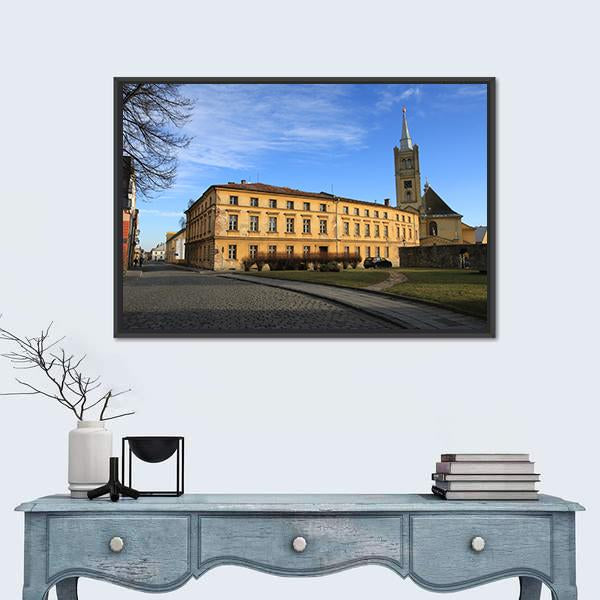 Small Church In Vidnava City Canvas Wall Art-1 Piece-Floating Frame-24" x 16"-Tiaracle