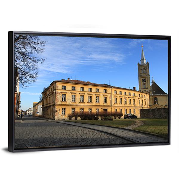 Small Church In Vidnava City Canvas Wall Art-3 Horizontal-Gallery Wrap-25" x 16"-Tiaracle