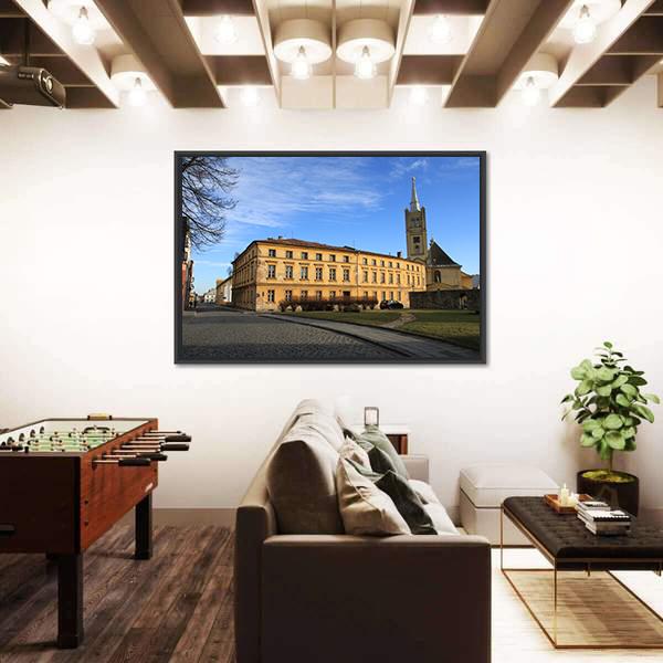 Small Church In Vidnava City Canvas Wall Art-3 Horizontal-Gallery Wrap-25" x 16"-Tiaracle