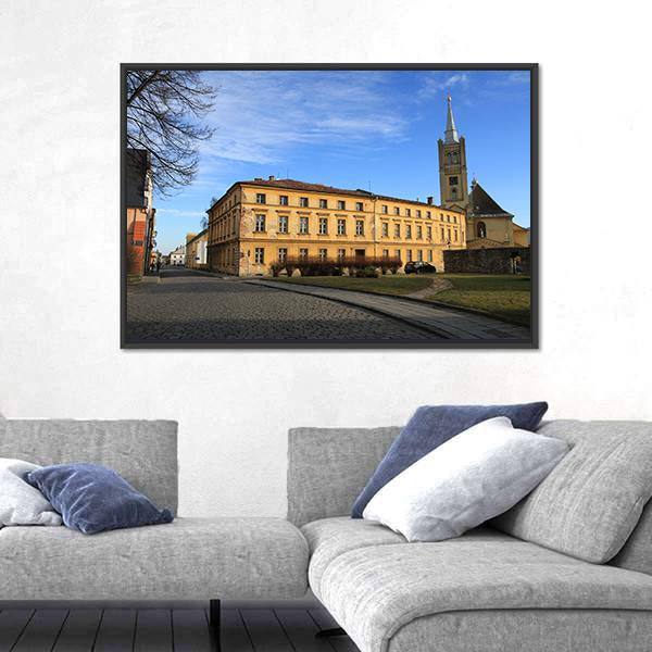 Small Church In Vidnava City Canvas Wall Art-3 Horizontal-Gallery Wrap-25" x 16"-Tiaracle