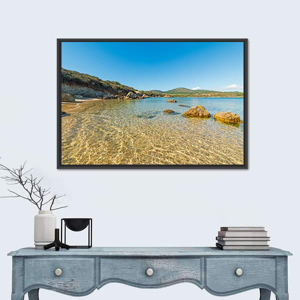 Small Cove With Sand And Rocks In Alghero Canvas Wall Art-1 Piece-Floating Frame-24" x 16"-Tiaracle