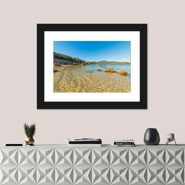 Small Cove With Sand And Rocks In Alghero Canvas Wall Art-1 Piece-Framed Print-20" x 16"-Tiaracle