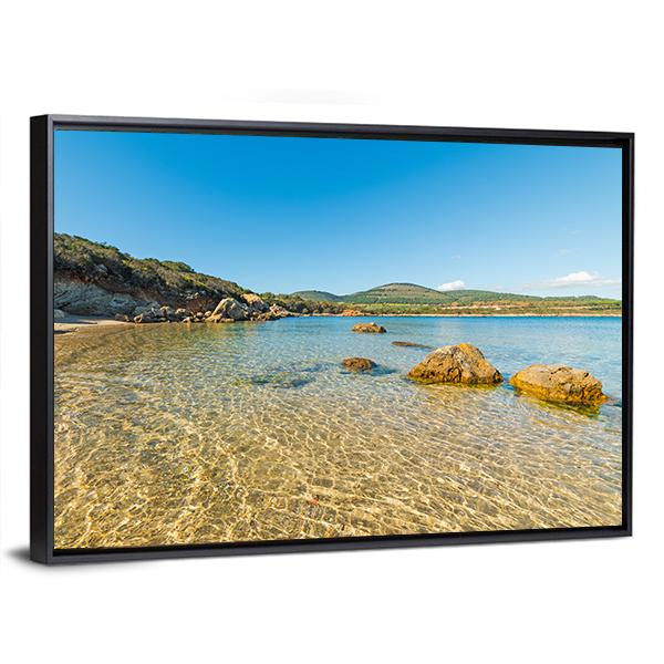 Small Cove With Sand And Rocks In Alghero Canvas Wall Art-3 Horizontal-Gallery Wrap-25" x 16"-Tiaracle