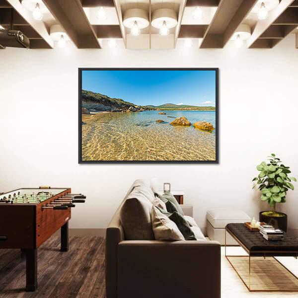 Small Cove With Sand And Rocks In Alghero Canvas Wall Art-3 Horizontal-Gallery Wrap-25" x 16"-Tiaracle