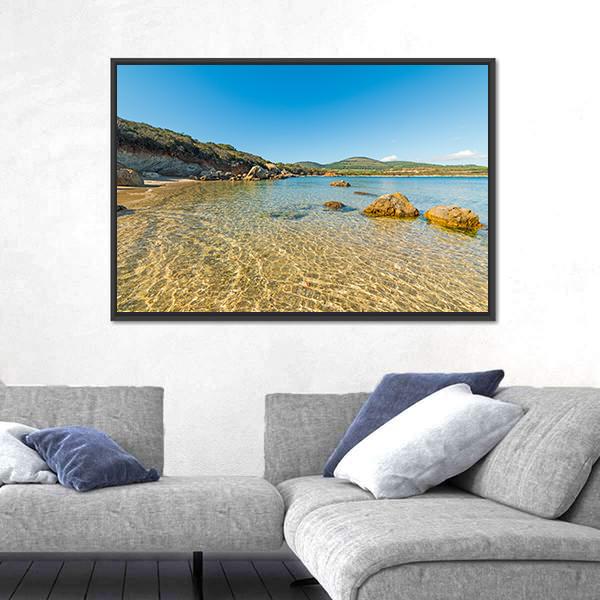 Small Cove With Sand And Rocks In Alghero Canvas Wall Art-3 Horizontal-Gallery Wrap-25" x 16"-Tiaracle