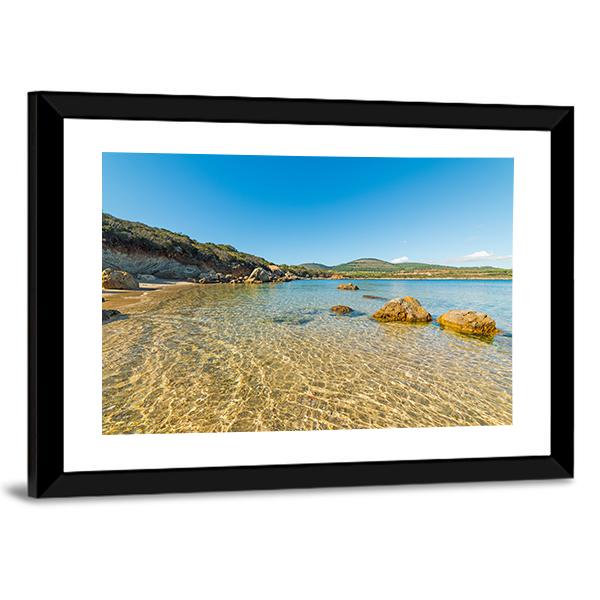 Small Cove With Sand And Rocks In Alghero Canvas Wall Art-3 Horizontal-Gallery Wrap-25" x 16"-Tiaracle
