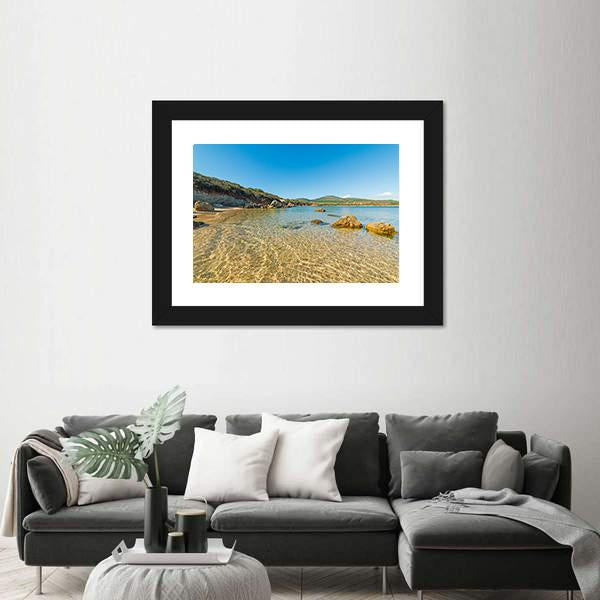 Small Cove With Sand And Rocks In Alghero Canvas Wall Art-3 Horizontal-Gallery Wrap-25" x 16"-Tiaracle