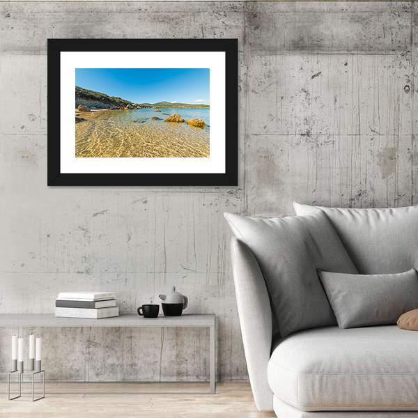 Small Cove With Sand And Rocks In Alghero Canvas Wall Art-3 Horizontal-Gallery Wrap-25" x 16"-Tiaracle