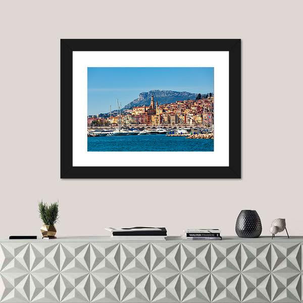 Small Harbor With Old Town Canvas Wall Art-1 Piece-Framed Print-20" x 16"-Tiaracle