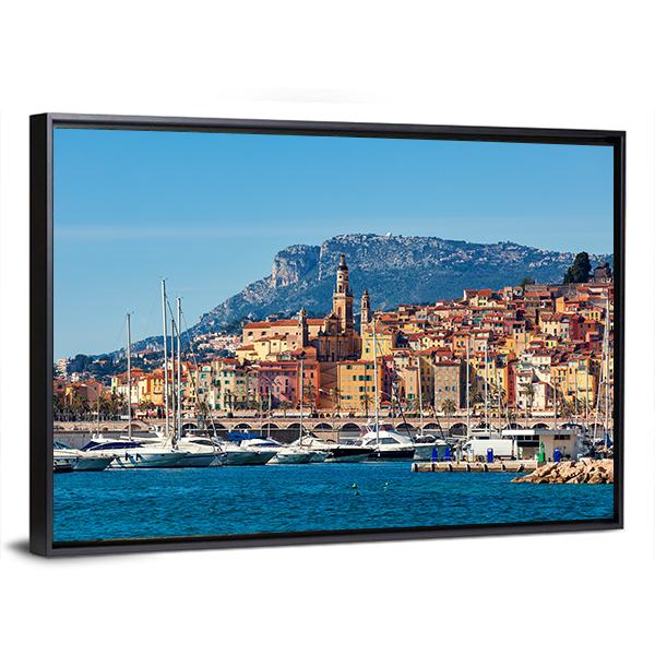 Small Harbor With Old Town Canvas Wall Art-3 Horizontal-Gallery Wrap-25" x 16"-Tiaracle