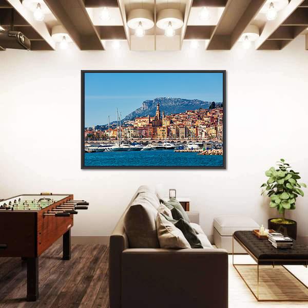 Small Harbor With Old Town Canvas Wall Art-3 Horizontal-Gallery Wrap-25" x 16"-Tiaracle