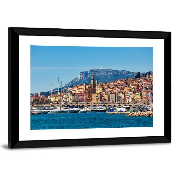 Small Harbor With Old Town Canvas Wall Art-3 Horizontal-Gallery Wrap-25" x 16"-Tiaracle