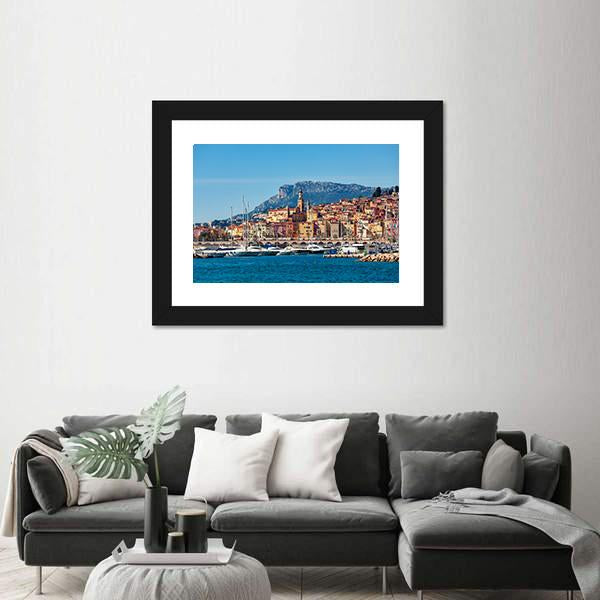 Small Harbor With Old Town Canvas Wall Art-3 Horizontal-Gallery Wrap-25" x 16"-Tiaracle