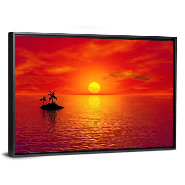 Small Island With Coconut Trees At Sunset Canvas Wall Art-3 Horizontal-Gallery Wrap-25" x 16"-Tiaracle